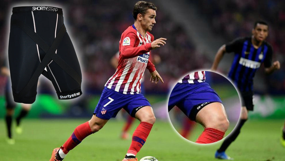 Antoine Griezmann con su Shortystrap, malla para pubis y aductores